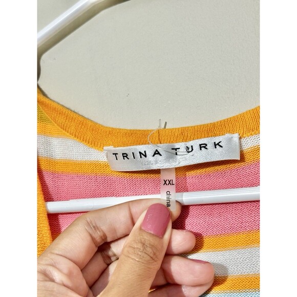 Trina Turk Kavaja 2 Stripe Maxi Sleeveless Summer Beach Dress Sherbet Orange XXL - Picture 3 of 15